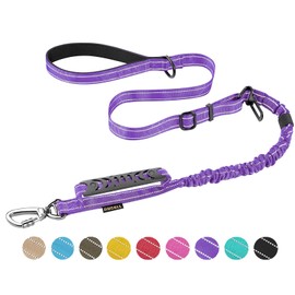AUBELL Tactical Dog Leash Heavy Duty,4-6ft No Pull Bungee Dog Leash for Small Dogs with Comfortable Padded Dual Handle & Car Seatbelt Buckle,Reflective Adjustable Strong Dog Leash for Training,Purple