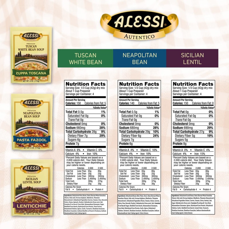 Alessi Autentico Premium Soups, Traditional Flavors, 6oz (Variety, Pack of