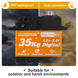 HobbyPark RC Servo High Torque 35KG Digital Servo Metal Gears for 1/7 1/8 1/10 RC Crawlers Compatible with SCX10 II TRX4 D90 VS4-10 with 25T Servo Horn, 180° Degree 8.4V HV (35kg Torque)