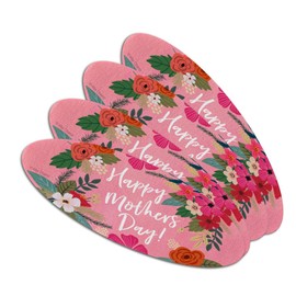 Happy Mother's Day Mom with Flowers Double-Sided Oval Nail File Emery Board Set 4 Pack