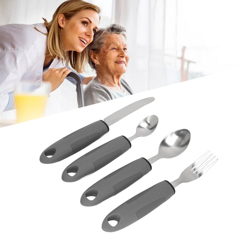 4Pcs Adaptive Utensils Weighted Non Slip Rubber Handle for Hand