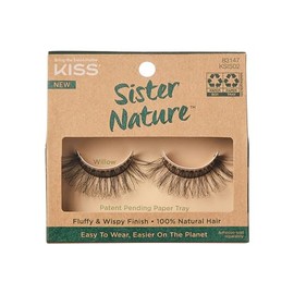 KISS Lashes Sister Nature False Eyelashes, Easy to Wear  Easier on the Planet, 100 Natural Hair, Wispy and Fluffy Lash Finish, Reusable - Willow, 1...