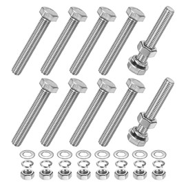 M METERXITY 10-Pack Hex Head Screw Bolt with Nuts Flat & Lock Washers M8x50mm Stainless Steel Bolts and Nuts Kit Fully Threaded Metric Bolt Assortment for Equipment/Machinery