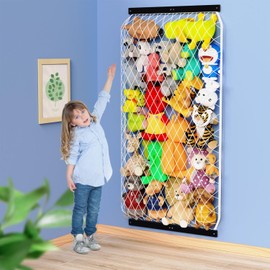 Stuffed Animal Storage Net, Elastic Stuffed Toy Holder,Door/Wall Mount Length Adjustable Hanging Soft Toy Organizer, Plushie Net for Nursery Play Room-Black Boards