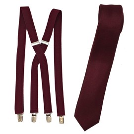 Spencer J's Skinny Neck Tie and Suspender set Variety of Colors (Burgundy)