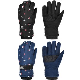 2 pares de guantes para niños de invierno, nieve, impermeables, gruesos, cálidos, resistentes al viento, para niñas y niños