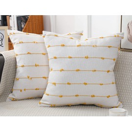 NUYECY Set of 2 Boho Throw Pillow Covers 20x20,Beige Yellow Neutral Couch Pillow Case with Tassel Fringe Decorative，Modern Accent Farmhouse Cushion Covers for Sofa Couch Bed Living Room