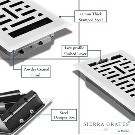 Sierra Grates 4" x 12" Metro Design Steel Floor Register in Glacier White Finish for Floor - Decorative Air Vent Covers- Floor Register 4” x 12”