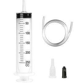 Large Syringe 250 ml, Plastic Syringe Reusable Liquid Syringe with Hose and Plug and Excavator Hose for Laboratory, Industry, Garden and Pet Feeding