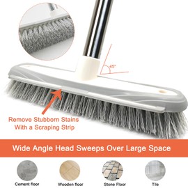 Deck Brush, Bathroom Cleaning Brush, Tile Brush for Veranda Cleaning, Floor Scrub Brush, For Cleaning, Broom, Bath, Outdoor, Pool, Concrete Garage, Extendable, 80cm-118cm Stiff Bristle Adjustable Long