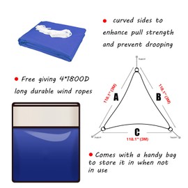 HEYOMART Sun Shade Sail Waterproof Outdoor Garden Patio Party Sunscreen Awning 3x3x3m Triangle Canopy 98% UV Block with Free Rope, Blue