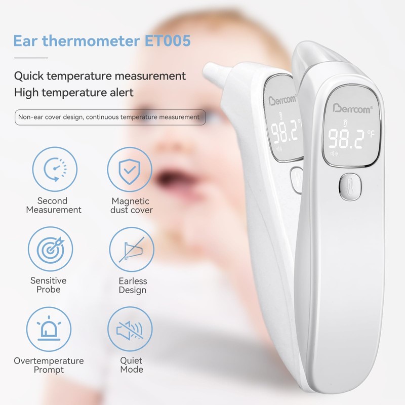 Berrcom Forehead and Ear Thermometer for Adults and Babies, Digital