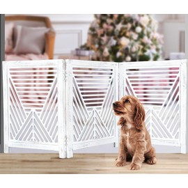 Dog Gate,Pet Gate,Gates for Dog Indoor,Dog Gate for The House Extra Wide,Dog Gate for Stairs,Puppy Gates,Safety Gates for Pets,Wooden Foldable Pet Gates 24x18 Antique White, 3 Panels