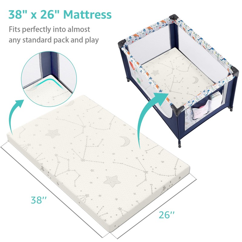 YENING Bamboo Pack and Play Mattress Pad Breathable 38x26 Waterproof