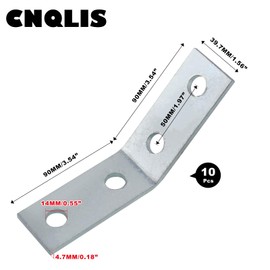 CNQLIS 45 Degree Angle Bracket Fitting for 1-5/8" Strut Channel, 10 Pack 4 Hole Corner Brace Connector, 7/32" Thick