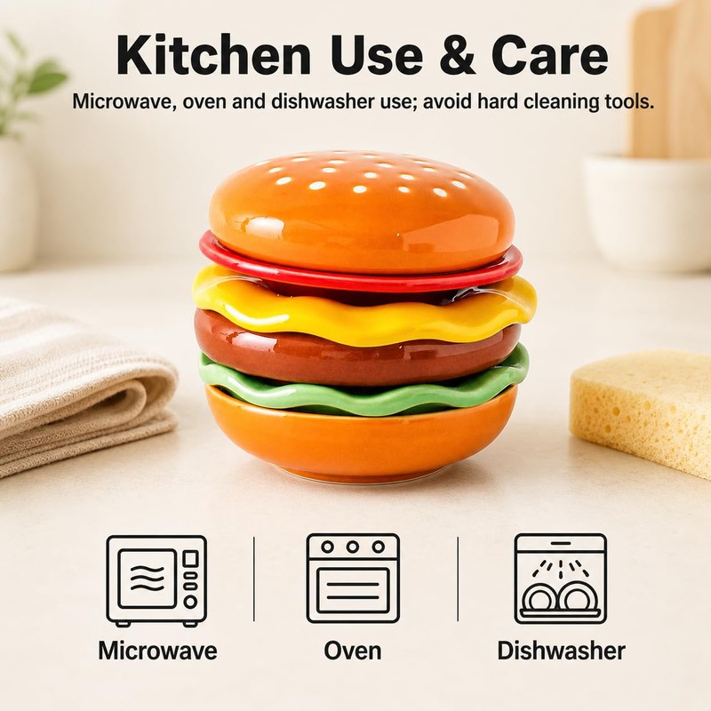 6-Piece Stackable Ceramic Burger Plate Set for Sauces & Dips