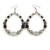 Black/White/Transparent Ceramic/Glass Bead Hoop Earrings In Silver Tone - 80mm