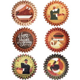 qiqee Thanksgiving 300PCS Mini Cupcake Liners Cupcake Cups 6 Designs Thanksgiving Turkey Cupcake Papers Baking Cups Cupcake Wrappers (Small Size)
