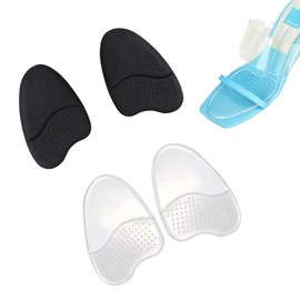 レディース ハイヒール/パンプス用 つま先インソール 4mm 厚 ジェルクッション 前ズレ防止 靴サイズ調整 衝撃吸収 圧力分散 足裏保護 水洗い可能 4 枚入 (黒 + 透明)