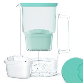 Wessper Glass Water Filter Jug, incl. 1 Filter Cartridge, 3 Litre, Mint