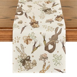 Artoid Mode Carrots Bunny Rabbits Easter Table Runner, Seasonal Spring Kitchen Dining Table Decoration for Home Party Decor 40x140 cm