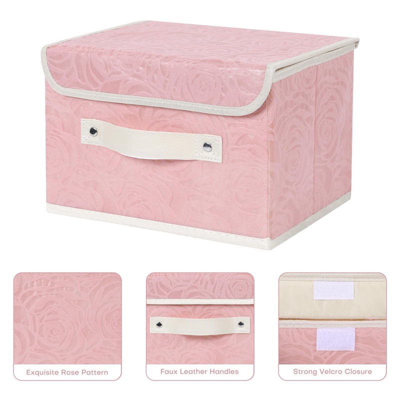ANMINY Fabric Storage Bin with Lid Rose Print Storage Box