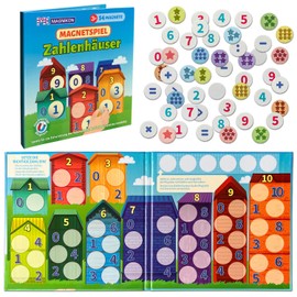 MAGNIKON Magnetic Game Number Houses 54 Magnets, Number Game for Calculating Learning, Children's Motor Skills Toy with Large Playing Area for Employment at Car Rides, Educational Game, Toy from 3