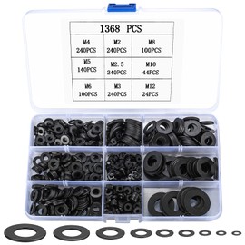1368 Piece Washer Set, Washers, Stainless Steel Washers Door Hinge, Flat Washers Lock Washers Set, Metal Washers M2 M2.5 M3 M4 M5 M6 M8 M10 M12 (1368 Black)