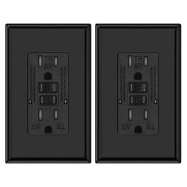 Micmi GFCI Outlet WR Weather Resistant Tamper Resistant TR Receptacle Self-Test with LED Indicator, 15Amp 125 Volt Screwless Wallplate Included ETL Listed (2Pack, Black)