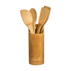 Vita Perfect 4 Bamboo Kitchen Utensils - Spoon, Turner, Slotted Spoon, Spoon, Hole Spoon with 1 Pot