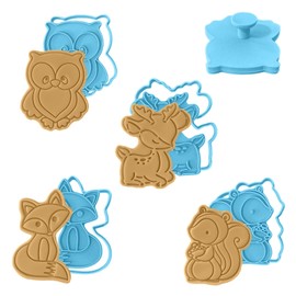 Moose Goods Woodland Animal Cookie Cutters Set of 4 - Animal Shaped Cookie Stamps & Cutters, Easy to Use Shaper - For Baking & Kitchen, Food Grade Material - Deer, Fox, Owl, & Squirrel - Baby Blue