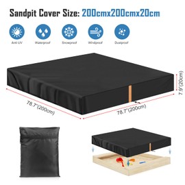 VANSHEIM Cover Sandpit 200 x 200 x 20 cm Weatherproof Sandpit Cover Tarpaulin Protective Cover for Sandpit Sankbox Cover Sandpit Covers Garden Pool Cover UV Resistant 420D Oxford Fabric