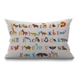12X20 Inches Cushion Cover Rustic Farmhouse Decor Alphabet Cute Zoo with Animals Pillowcases Cotton Linen Alphabet Cute Zoo with Animals Throw Pillow Case Pillow Cover for Sofa Couch Bedro 30 x 50 cm