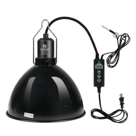 REPTI HOME Reptile Light Fixture with Dimming Thermostat, 8.5 Inch Deep Dome Light Fixture with Timer, Reptile Aluminum Dome Fixture for Basking/Heat/UVA/UVB Lamp Bulb