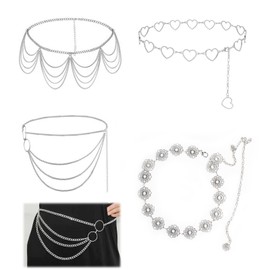 FENGQQKJ Pack of 4 Apparel Belt, Adjustable Clothing Belt, Jeans, Fashion Belt, Plastic Dress Belts for Women, silver