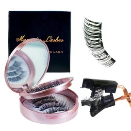 Joyeee Magnetic Eyelashes, 4pairs Dual Magnetic False Fake Eye Lashes Reusable Curly Wispy Thick Fluffy eyelashes with Applicator, No Need Glue 3D Look Eye Makeup for Girls Teen Women Starter Gift