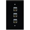 RiteAV - (1 Gang Flat 3 Port Cat6a Ethernet Jack Wall Plate Black