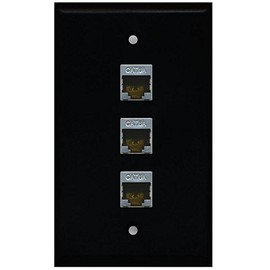 RiteAV - (1 Gang Flat 3 Port Cat6a Ethernet Jack Wall Plate Black