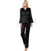 SWOMOG Satin Women's Pyjamas with Button Placket Long Sleeve Sleepwear