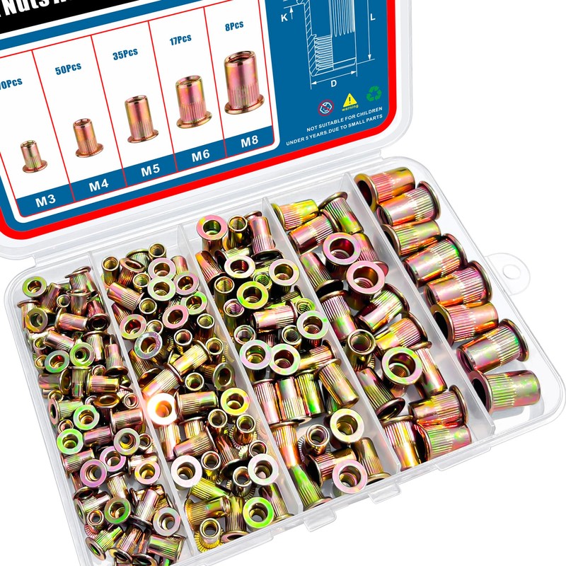 Ktehloy 180Pcs Metric Rivet Nut Assortment Kit, Zinc Plated Carbon
