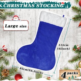 zzhxkjhky 4 Packs 45” Jumbo Christmas Stockings Giant Christmas Blue Velvet Stockings Plush Large Christmas Stockings for Xmas Party Decorations Christmas Tree Decor (Blue)