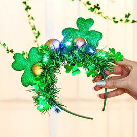 Sinalty Light up St. Patrick's Day Headbands Sparkly Ball Hair Hoop LED Shamrock Green Hair Accessories for women and Girls (Style-2)