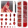 qiipii 2052Pcs Red Nail Rhinestones 72 Multi Shapes Siam Red Rhinestones for Nails Flatback Nail Gems K9 Glass Round Ruby Red Beads Stones Diamonds Nail Charms Art for Nails Faces Eyes Makeup Crafts