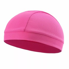 Unbranded Cooling Bald Dome Skull Cap Moisture Sweat Wicking Helmet Liner Sport Beanie Hat - Rose red