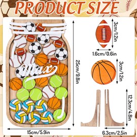JarThenaAMCS 38Pcs Sport Wooden Reward Jar Sports Ball Baseball Wooden Cutouts Positive Incentive Behavior Chart with Wooden Base Management Tools for Student Teacher School Classroom Supplies