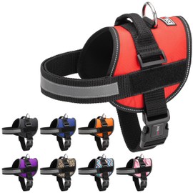 Arnés para perro, chaleco reflectante ajustable sin tirones con asa para caminar, entrenar, servicio transpirable sin estrangulamiento, arnés para perros pequeños, medianos o grandes, habitación para parches de circunferencia de 22 a 30 pulgadas, rojo
