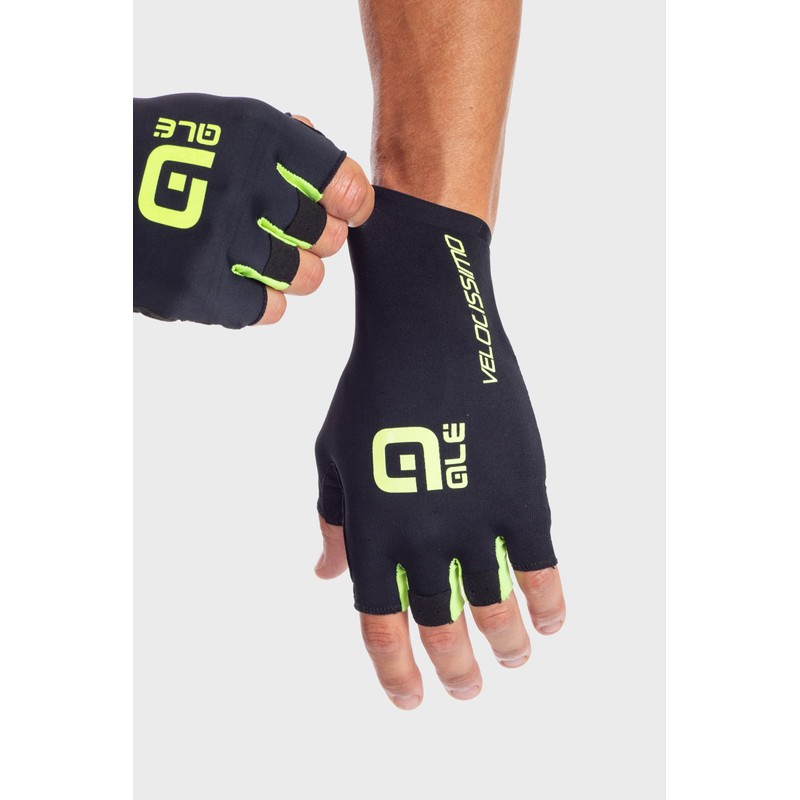 Alé Cycling Unisex Velocissimo Crono Summer Gloves, Black/Fluo Yellow, XXL