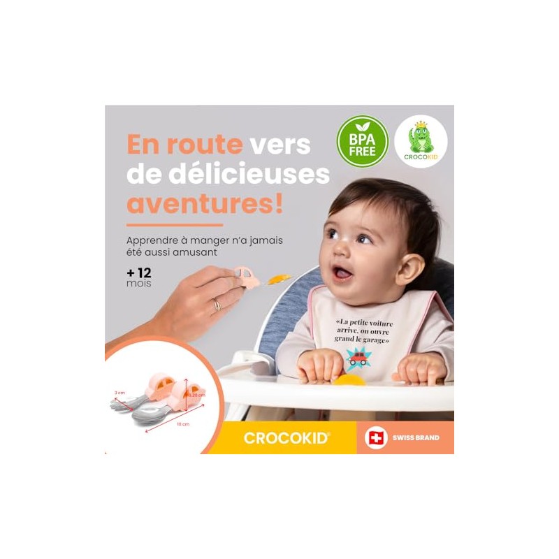 CROCOKID ® DME Ergonomic Baby Car-Shaped Cutlery Set + 12