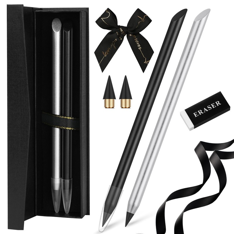 AUAUY 2 PCS Metal Inkless Pencil, Reusable Everlasting Infinity Pencil,