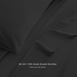 BASIC CHOICE Standard 100 by Oeko-Tex, Luxury Soft 2000 Series Bed Linen Set, Black, 4 Pieces, Twin